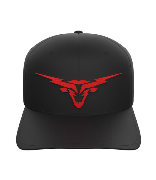 Embroidered LongHorn Bolt Design Baseball Hat Black/Red