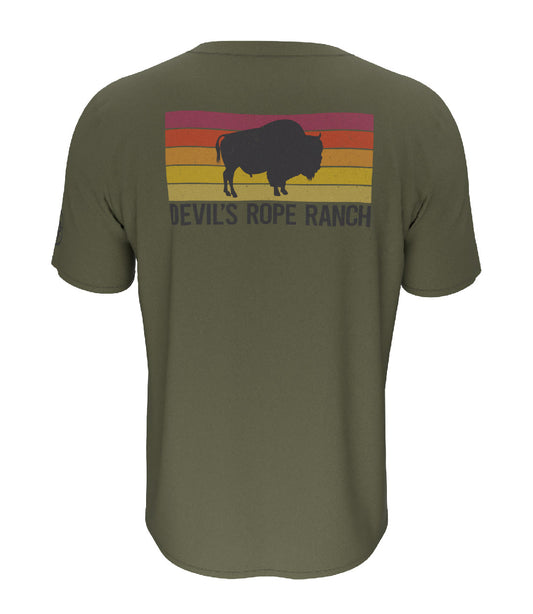 Distress Buffalo Design T-shirt Military Green