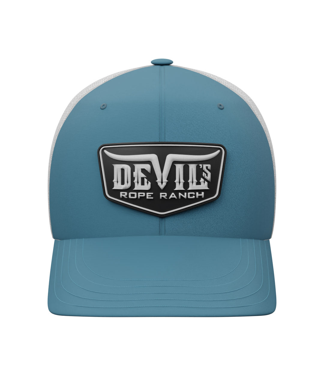 PVC Badge Design Trucker Cap Columbia Blue/White