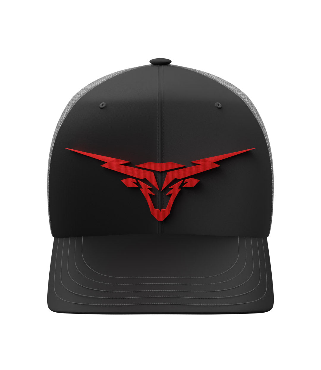 Embroidered LongHorn Bolt Design Trucker Cap Red/Black/Charcoal